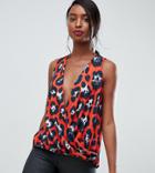 John Zack Tall Wrap Front Sleeveless Top In Red Leopard - Multi