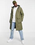 Jack & Jones Premium Oversized Long Parka Coat In Khaki-green