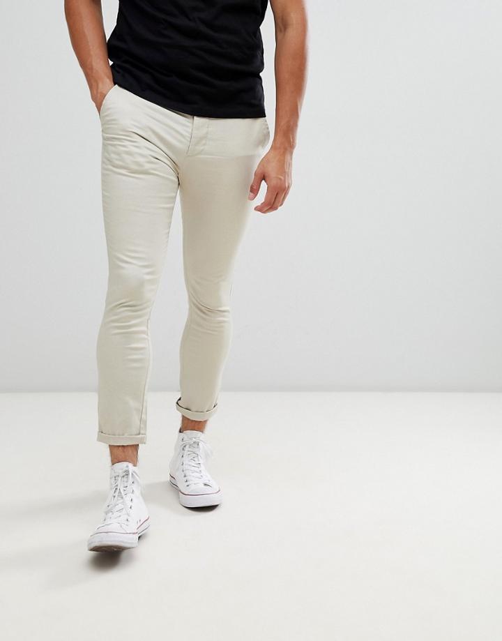 Asos Design Super Skinny Cropped Chinos In Beige - Beige