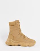 Asos Design Lace Up Boots With Chunky Sole In Tan Faux Suede-brown