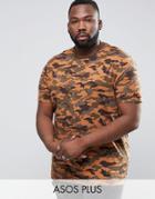 Asos Plus Longline T-shirt With All Over Printed Camo In Vintage Wash
