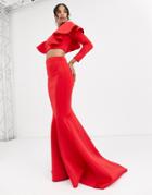 True Violet Black Label Fishtail Maxi Skirt In Red