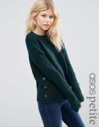 Asos Petite Sweater In Wool Mix With Button Detail - Green