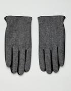 Asos Design Leather Gloves In Black With Herringbone Detail - Black