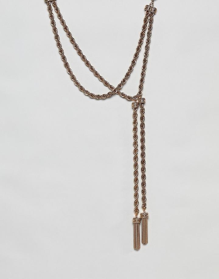 Asos Design Necklace With Rope Chain And Off Center Toggle Design In Gold - Gold