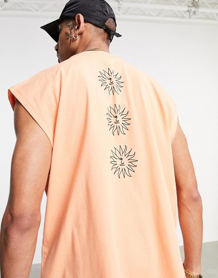 Asos Design Oversized Tank In Orange With Sun Back Print