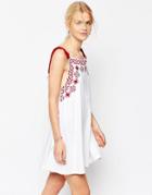 Asos Embroidered Swing Sundress With Rope Straps - White