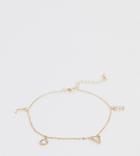 Asos Design Curve Anklet With Crystal Love Charms In Gold Tone