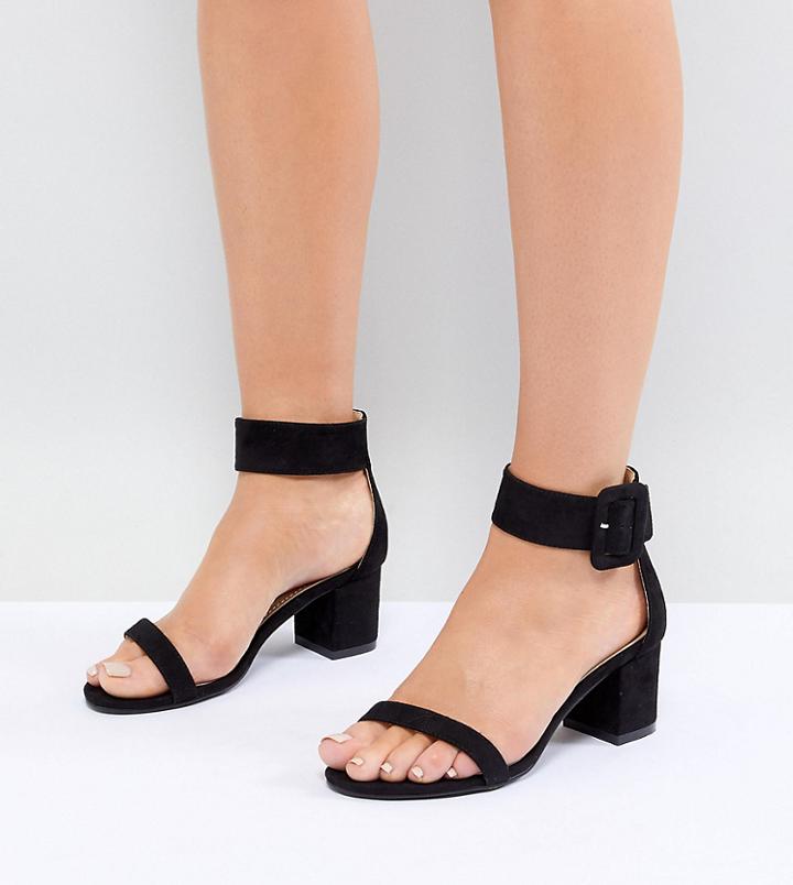 Raid Wide Fit Frances Black Mid Block Heeled Sandals - Black