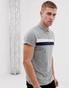 Asos Design Polo Shirt With Zip Neck And Roll Sleeve In Color Block In Gray - Gray