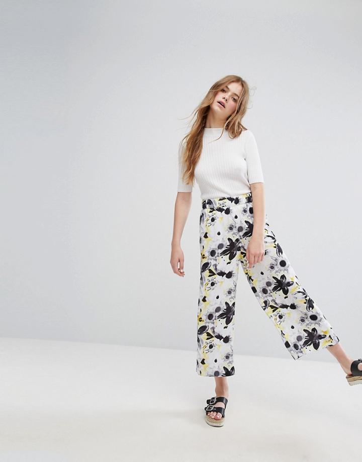 Monki Blurred Floral Wide Leg Pants - Multi