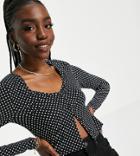 Asos Design Tall Fitted Top With Buttons In Mono Dot Print-multi