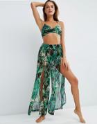 Asos Bright Multi Bamboo Palm Print Split Beach Pant Co-ord - Multi