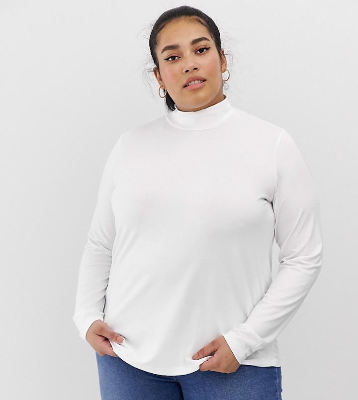 Asos Design Curve Turtleneck Long Sleeve Top In White