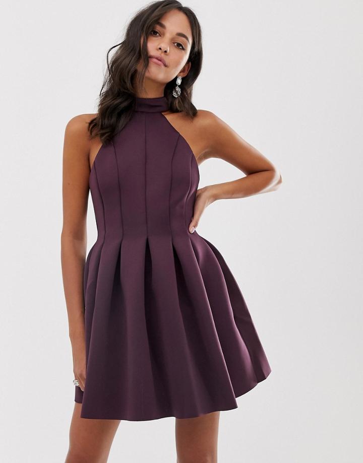 Asos Design Seamed Halter Mini Prom Dress - Red