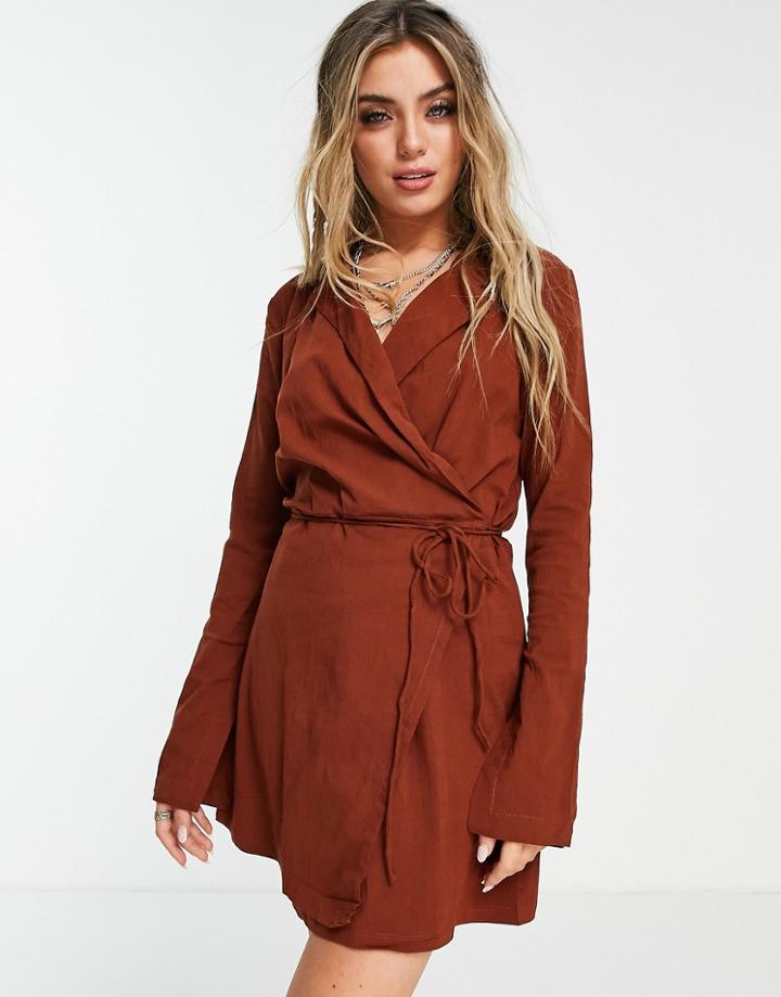 Free People Helena Wrap Mini Dress In Rust-copper