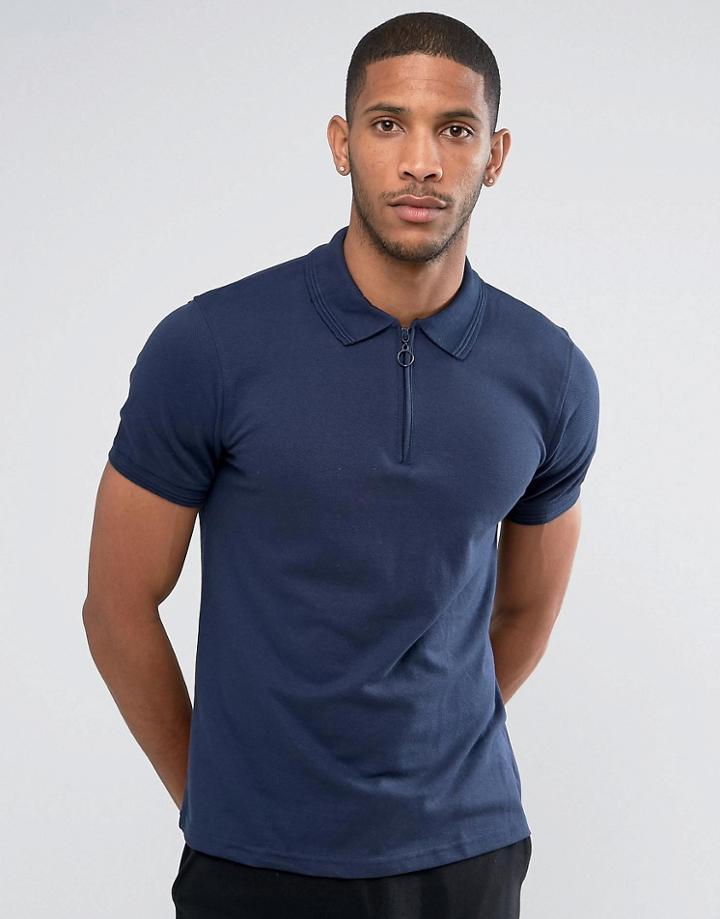 Another Influence Zip Polo Shirt - Navy