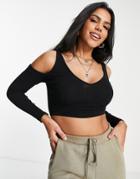 Asos Design Hourglass Long Sleeve V-front & Back Crop Top In Black
