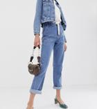 River Island Utility Mom Jeans In Mid Wash - Blue