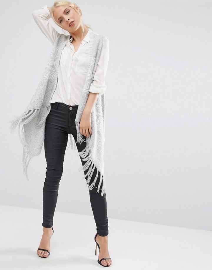 Jessica Wright Fringed Poncho - Gray