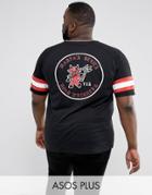 Asos Plus Relaxed Raglan T-shirt With Mesh Sleeve & Devil Back Print - Black