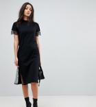 Asos Tall Midi T-shirt Dress With Lace Insert - Black