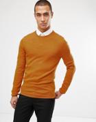 Asos Design Muscle Fit Merino Wool Sweater In Mustard-yellow