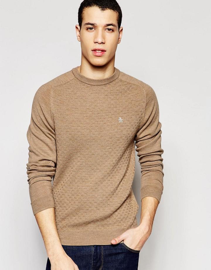 Original Penguin Merino Wool Knitted Sweater - Beige