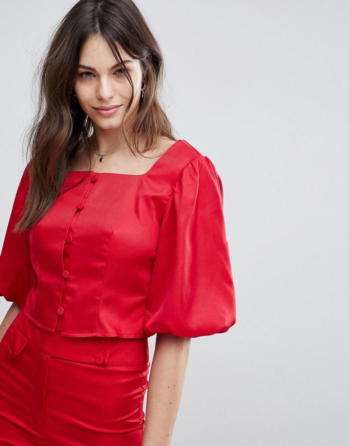 Fashion Union Button Front Crop Top Co-ord - Red