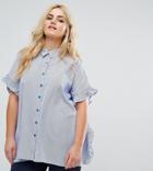 Ax Paris Plus Ruffle Side Oversized Shirt - Blue