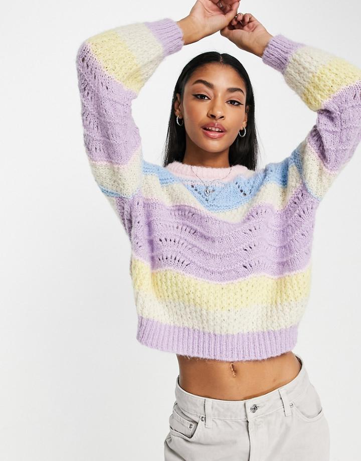 Vero Moda Open Knit Sweater In Pastel Stripes-multi