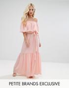 John Zack Petite Off Shoulder High Low Maxi Dress With 3d Rose Applique Detail - Pink