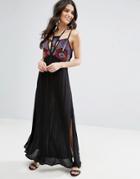 Liquorish Embroidered Top Maxi Dress - Black