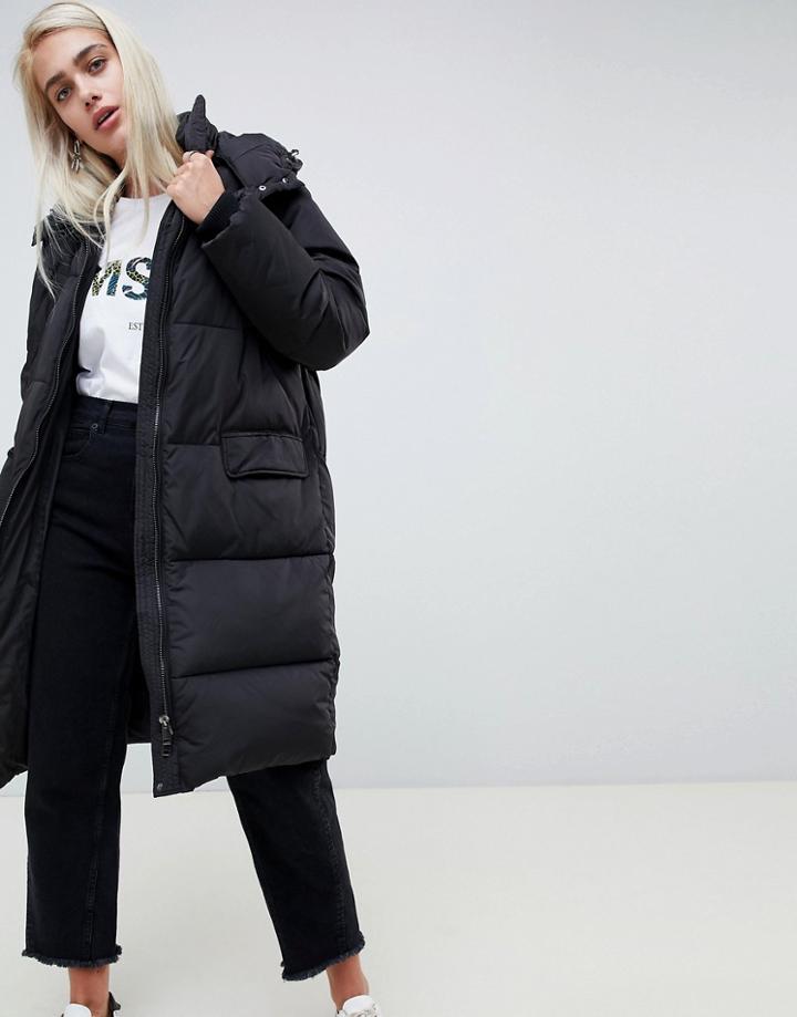 Moss Copenhagen Oversized Longline Padded Jacket With Hood - Black