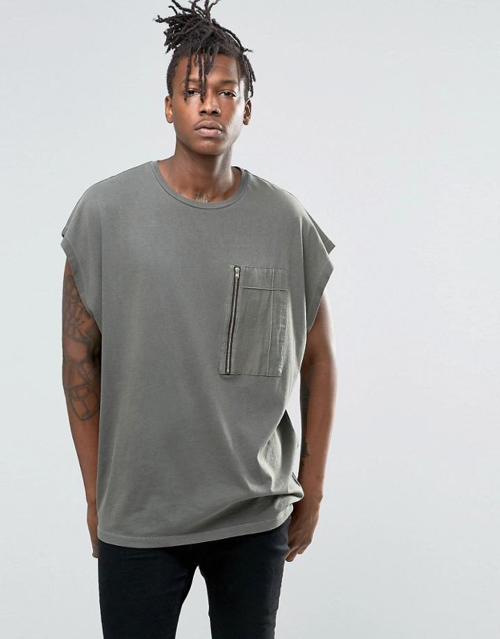 Asos Super Oversized T-shirt With Woven Pocket And Wash - Brown
