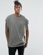 Asos Super Oversized T-shirt With Woven Pocket And Wash - Brown