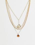 Asos Design Multirow Necklace With Sea Shell Pendants And Mixed Chains In Gold - Gold