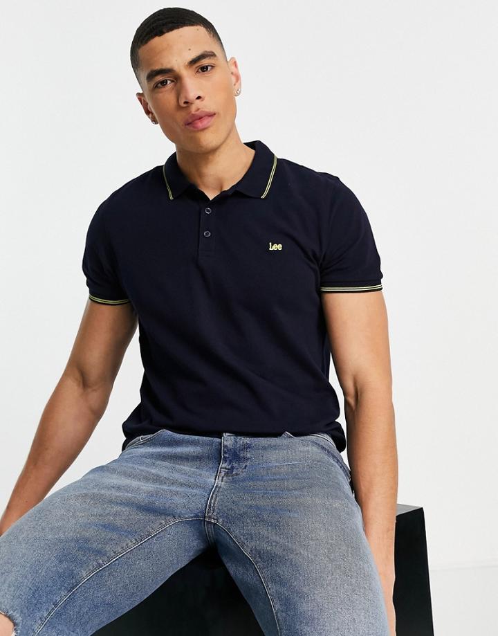Lee Pique Logo Tipped Polo Shirt-navy