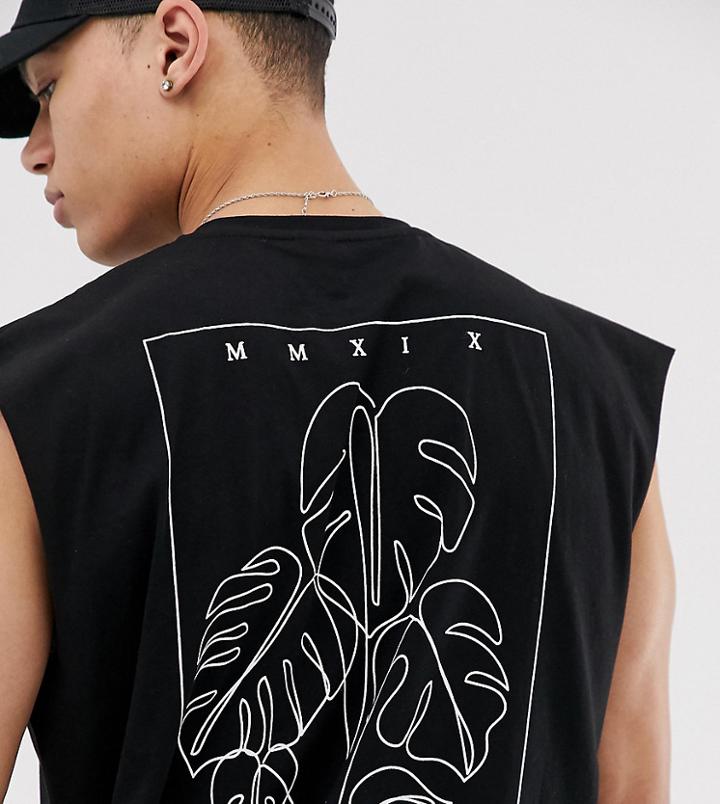 Asos Design Tall Oversized Sleeveless T-shirt With Line Drawing Back Print-black