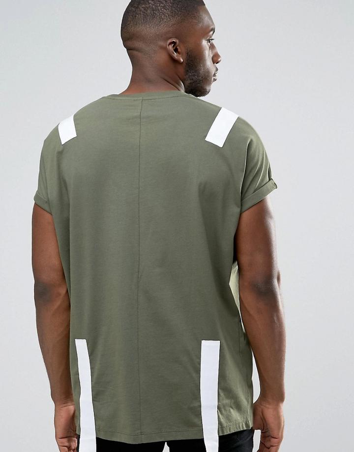 Asos Super Oversized T-shirt With Roll Sleeve And Contrast Taping - Green