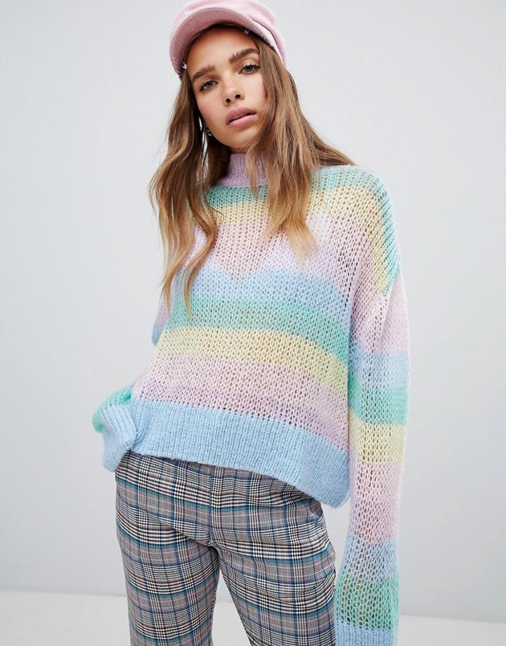 Lazy Oaf Pastel Rainbow Stripe Fine Knit Sweater - Multi