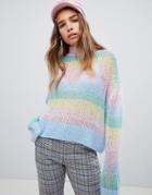 Lazy Oaf Pastel Rainbow Stripe Fine Knit Sweater - Multi