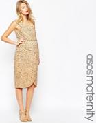 Asos Maternity Wrap Front Sequin Midi Dress - Gold