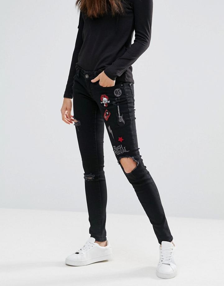 Only Coral Badge Skinny Jeans - Black
