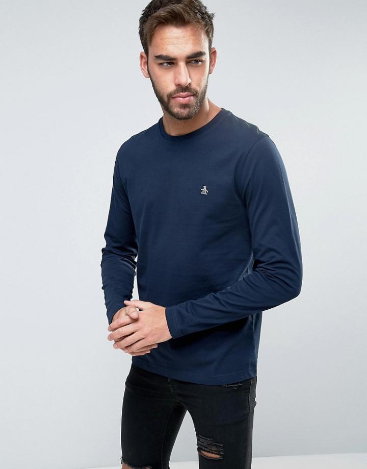 Original Penguin Long Sleeve Top Small Logo Slim Fit In Navy - Navy
