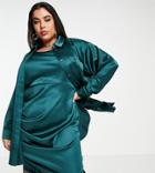 Asos Design Curve Oversized Shirt In Teal Satin - Part Of A Set-green