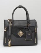 Dune Tote Bag With Faux Pony Front Pocket Detail - Black