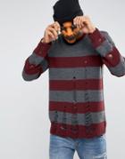 Asos Halloween Stripe Sweater With Laddering - Red
