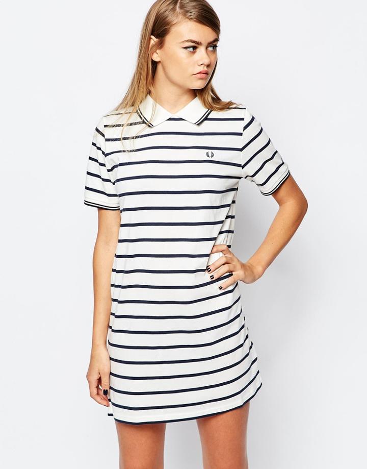Fred Perry Striped Polo Dress - White