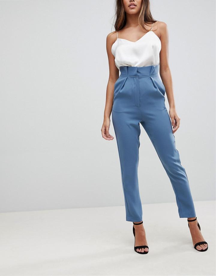 Lavish Alice Pleated Waistband Tailored Pants - Blue